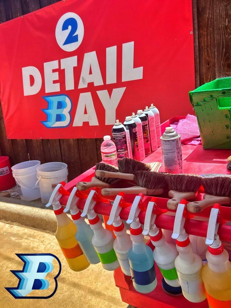Brightworks Granbury Detail Bay 2 — colorful spray bottles and brushes ready for service